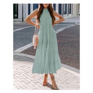 Haeof Sage Green Tiered Sleeveless Maxi Dress Size L